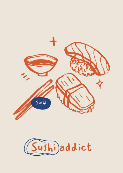 Sushi Addict Food Art Print-Skudaboo