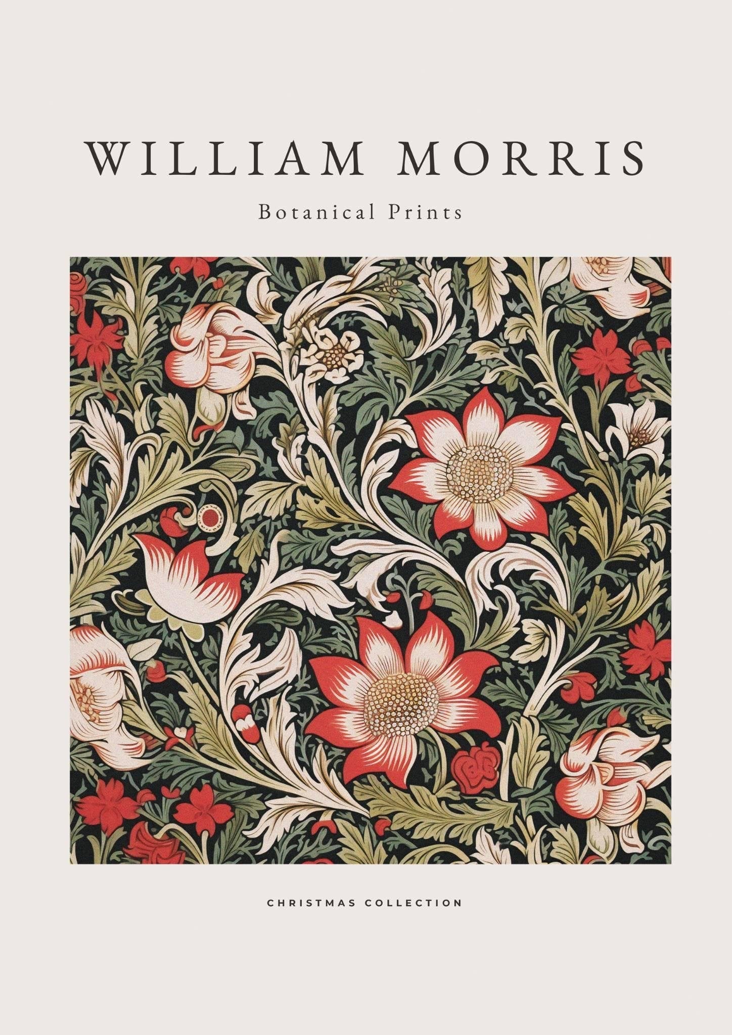 William Morris Style Floral Retro Christmas Art Print-Skudaboo