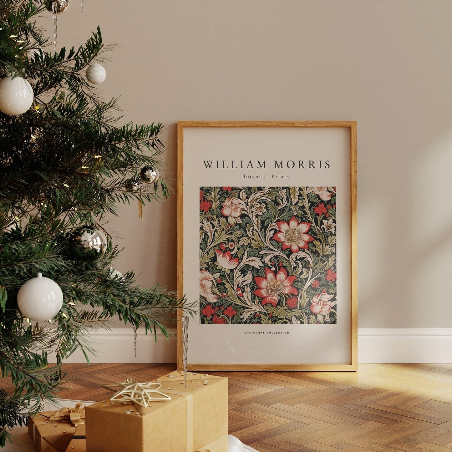 William Morris Style Floral Retro Christmas Art Print-Skudaboo