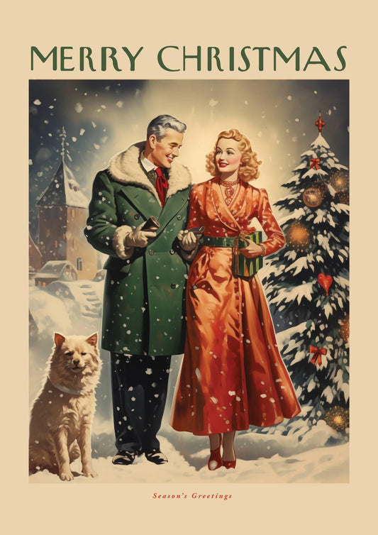 Winter Stroll Retro Christmas Art Print-Skudaboo