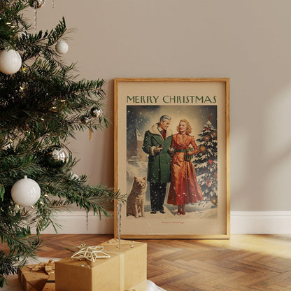 Winter Stroll Retro Christmas Art Print-Skudaboo