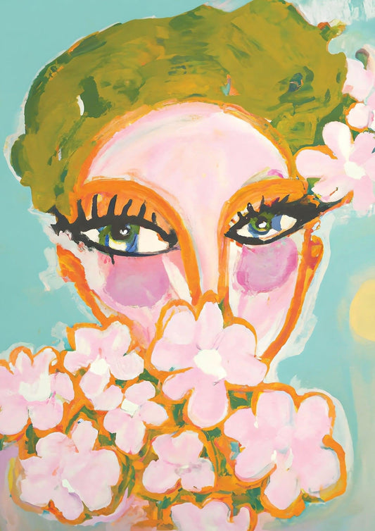 Woman and Flowers Art Print-Skudaboo