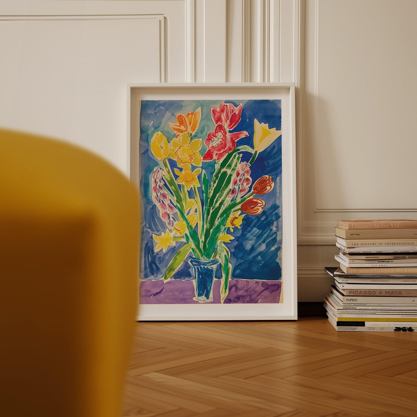 Yellow & Blue Flowers Art Print-Skudaboo