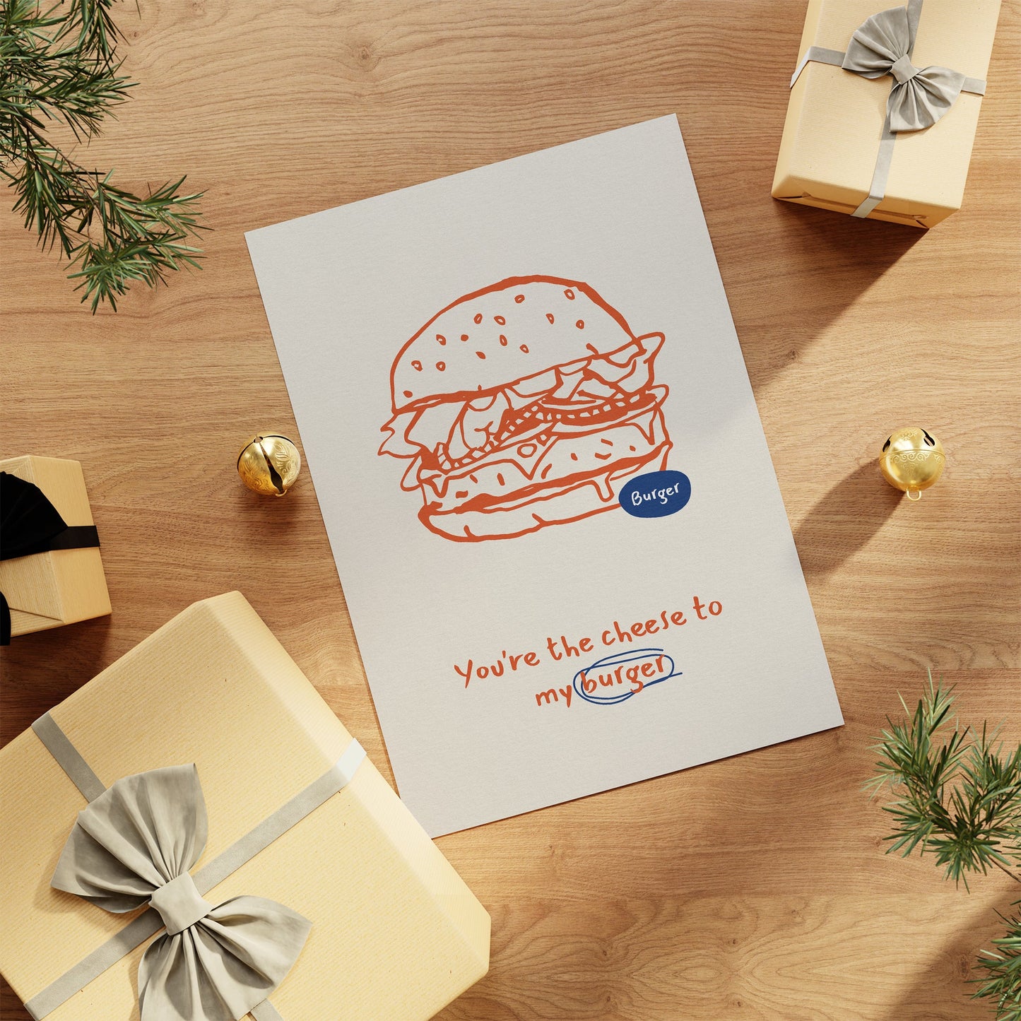 a greeting card with a drawing of a burger