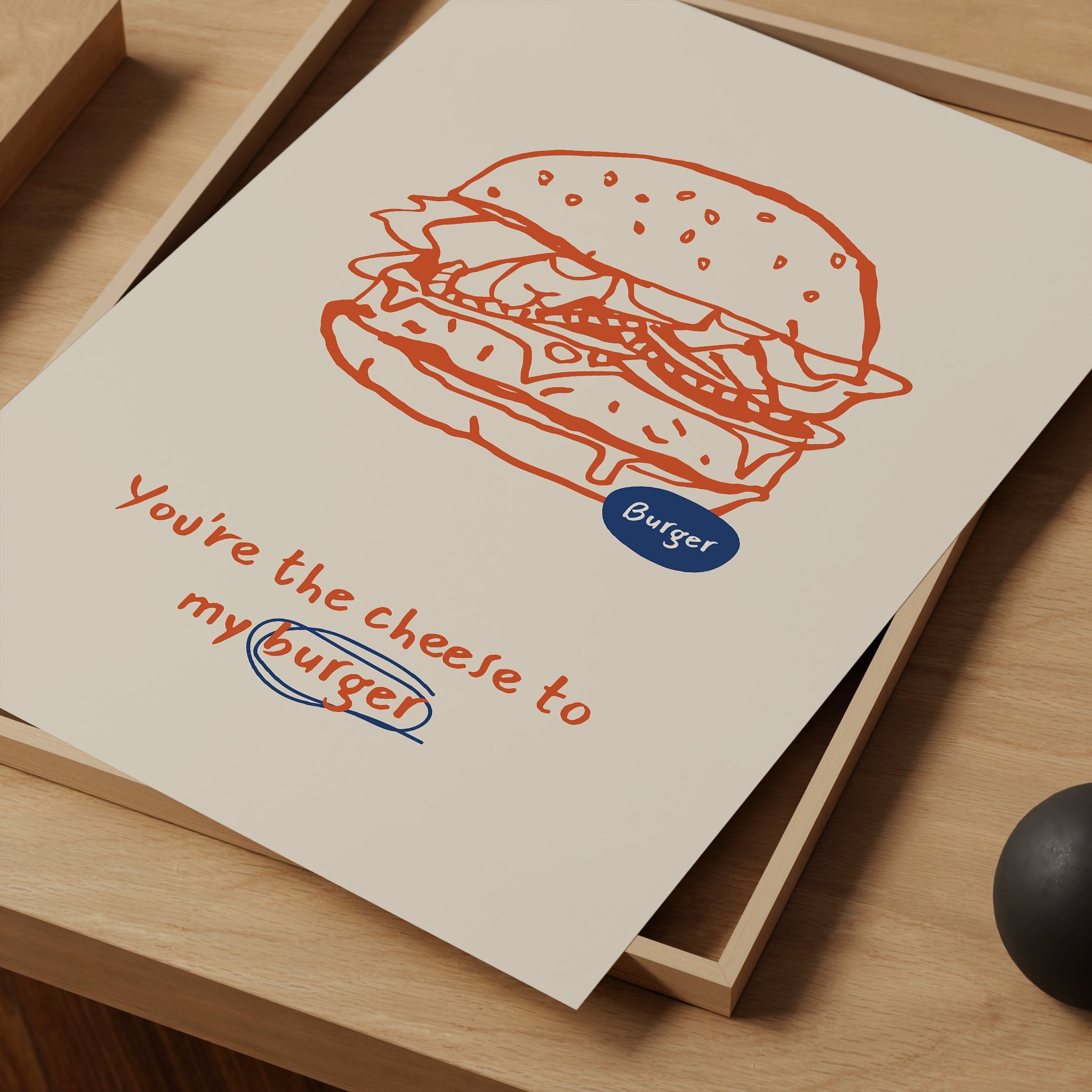 a card with a drawing of a burger on it