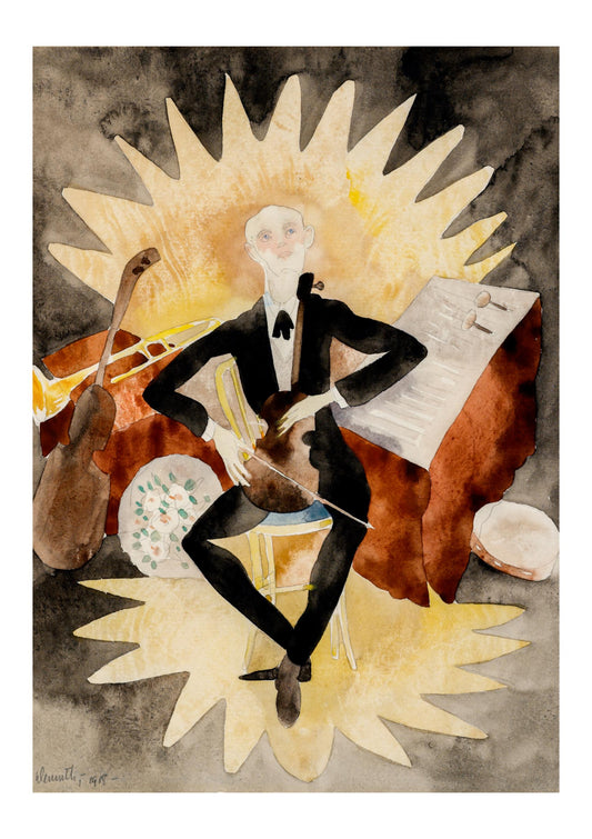 a painting of a man playing a musical instrument
